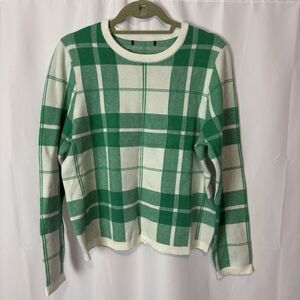 Tahari Sweater Green and White Plaid Super Soft Women's Large Holiday Preppy
